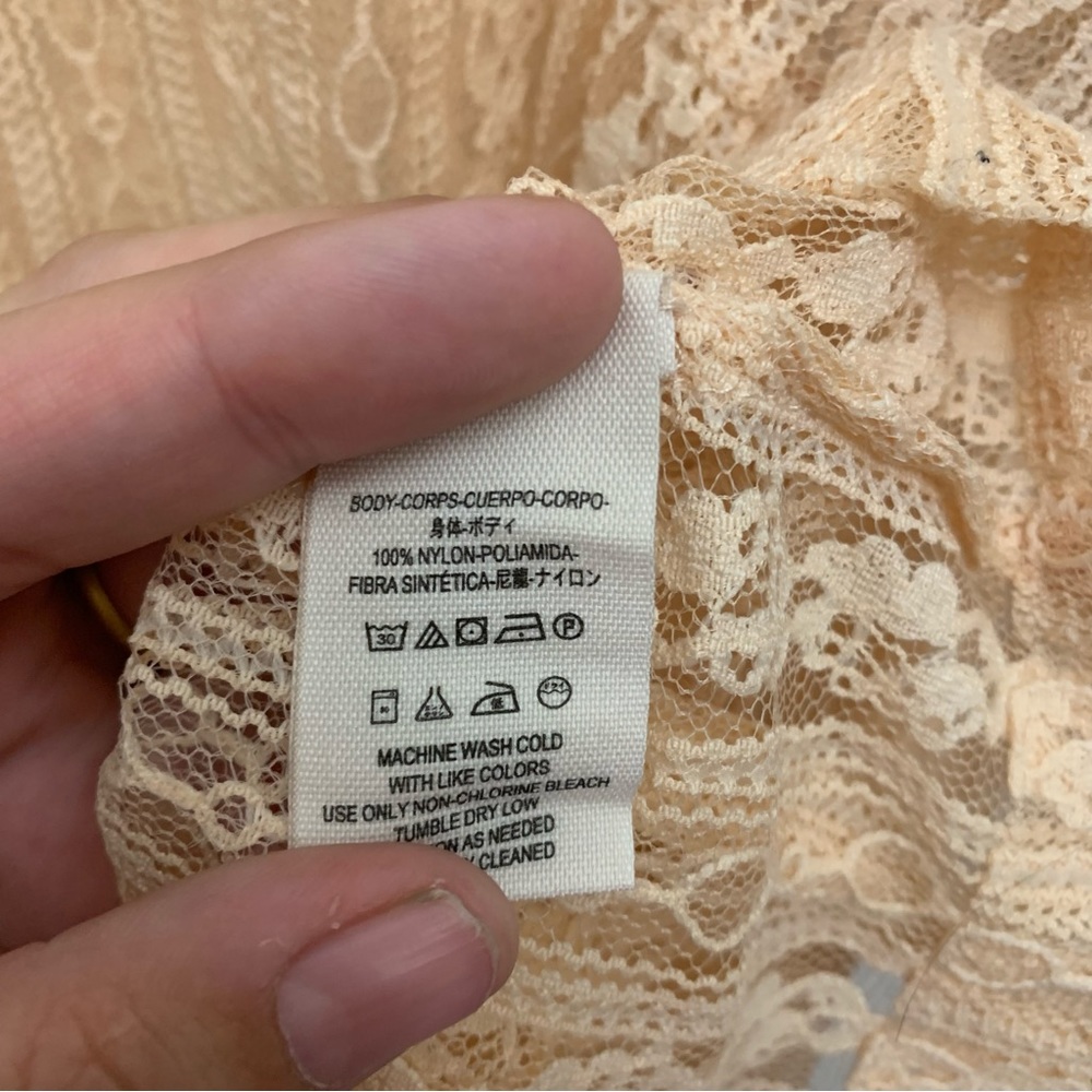 Free People Sheer Lace Boho Blouse Peach Boxy Top Large Romantic Festival - Picture 8 of 13